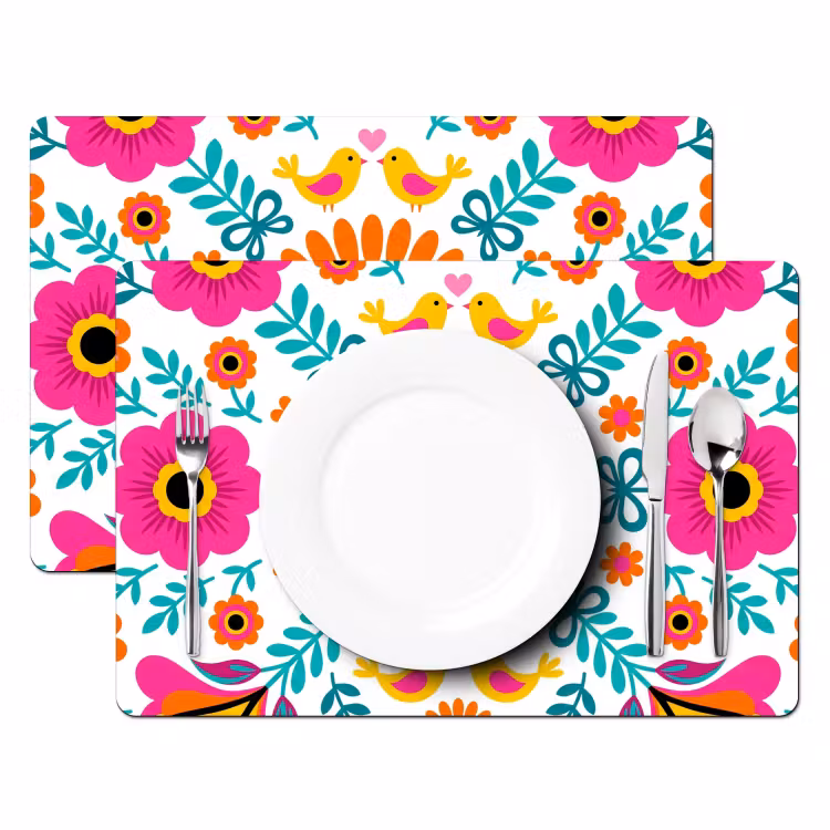 Bloemen - Vogel - Patroon - Kleurrijk - Modern Placemat vinyl groot -zzsfeer2_Kitchenyeah-website