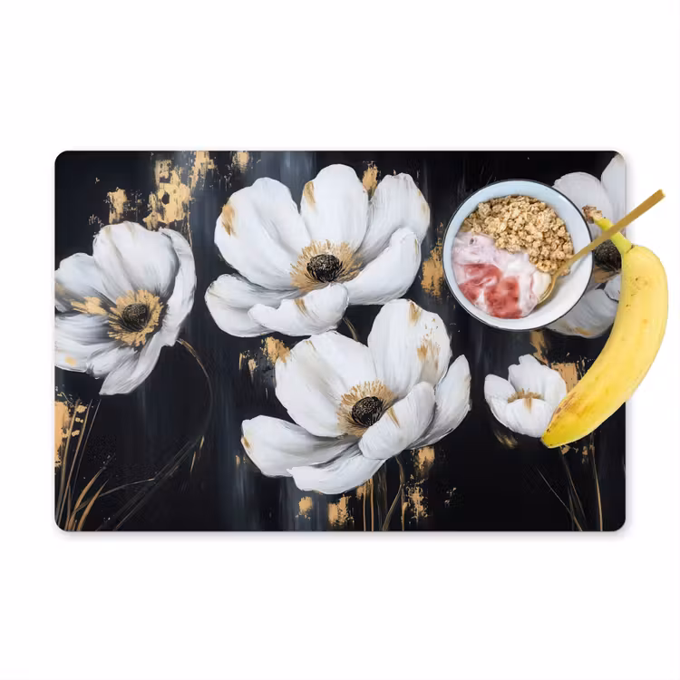 Bloemen - Wit - Abstract Placemat vinyl groot -zzzproduct_Kitchenyeah-website