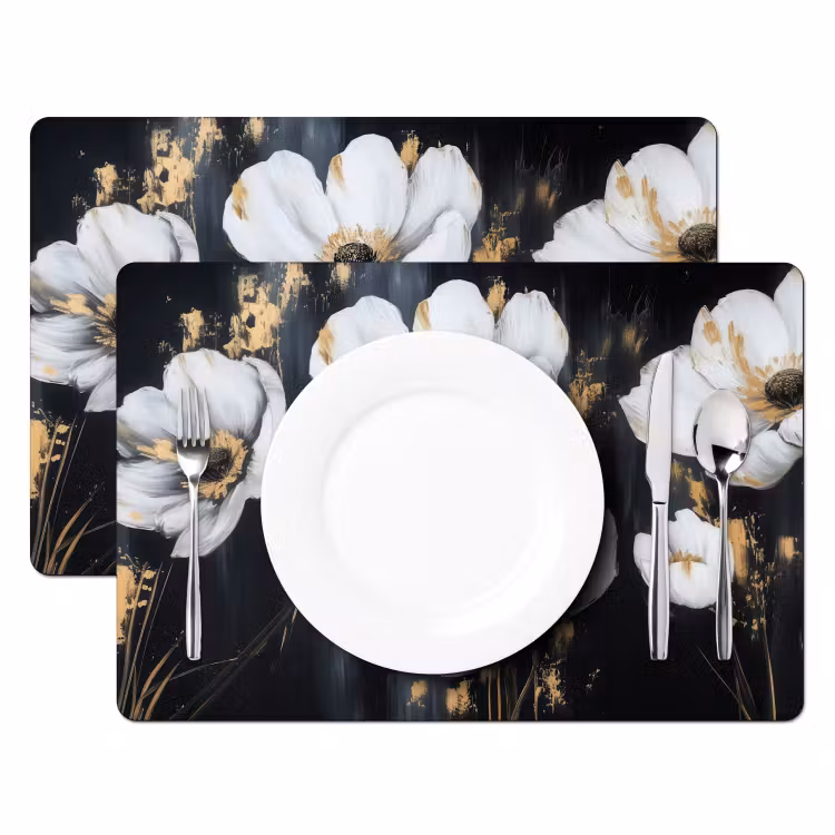 Bloemen - Wit - Abstract Placemat vinyl groot -zzsfeer2_Kitchenyeah-website