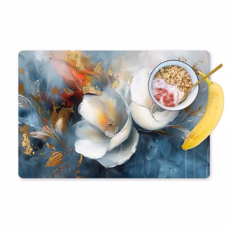 Bloemen - Wit - Goud - Kunst - Abstract Placemat vinyl groot -zzzproduct_Kitchenyeah-website
