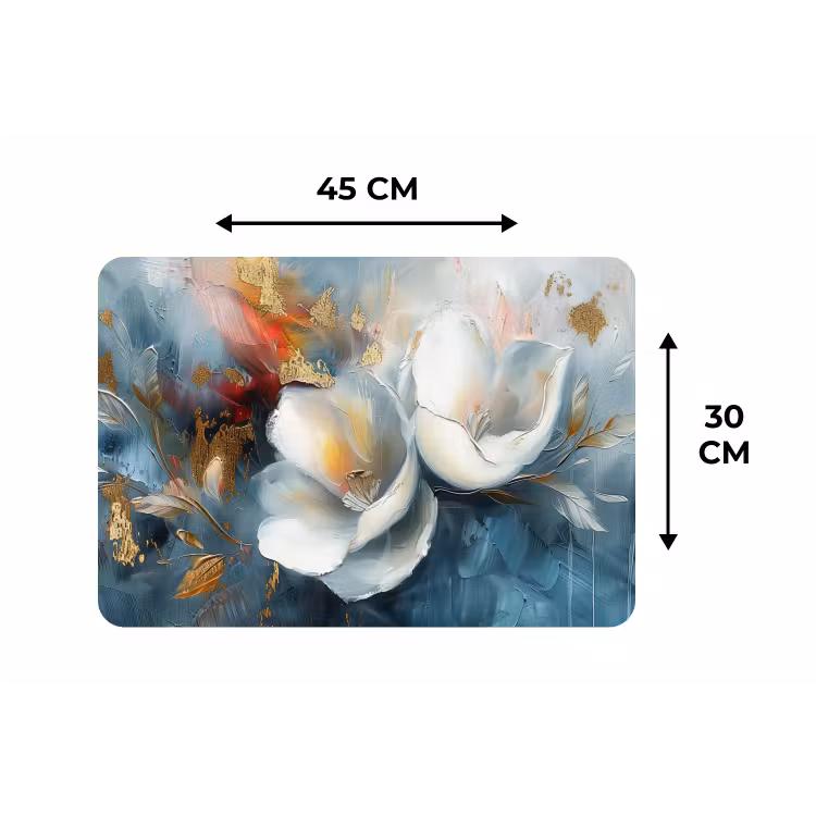 Bloemen - Wit - Goud - Kunst - Abstract Placemat vinyl groot -specs