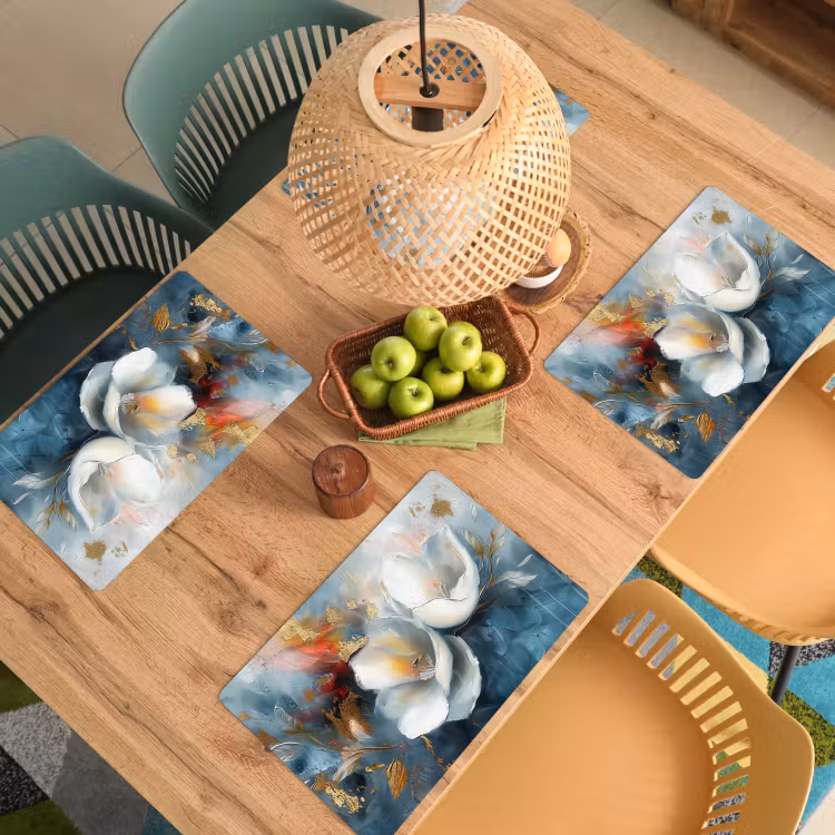 Bloemen - Wit - Goud - Kunst - Abstract Placemat vinyl groot -zzsfeer5_Kitchenyeah-website
