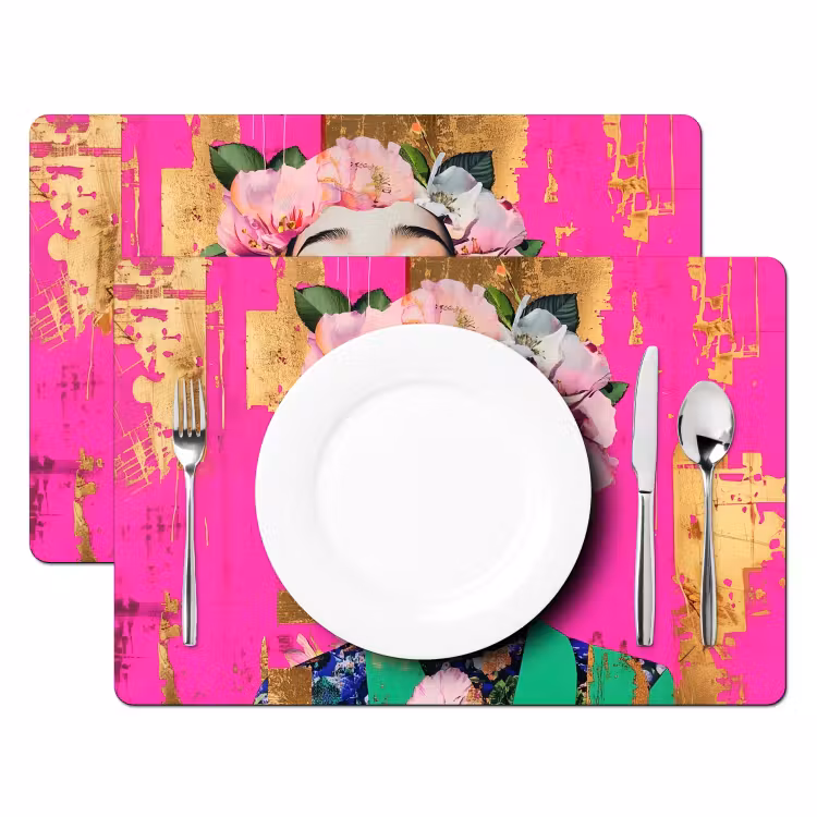 Bloemenkroon - Goud - Vrouw - Portret Placemat vinyl groot -zzsfeer2_Kitchenyeah-website