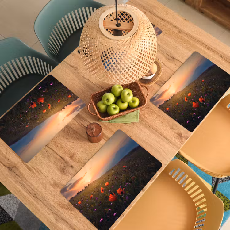Bloemenveld - Gras - Bloemen - Planten - Zonsondergang - Oranje Placemat vinyl groot -zzsfeer5_Kitchenyeah-website