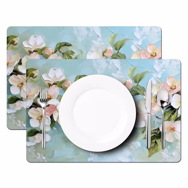 Bloesem - Bladeren - Lichtblauw Placemat vinyl groot -zzsfeer2_Kitchenyeah-website