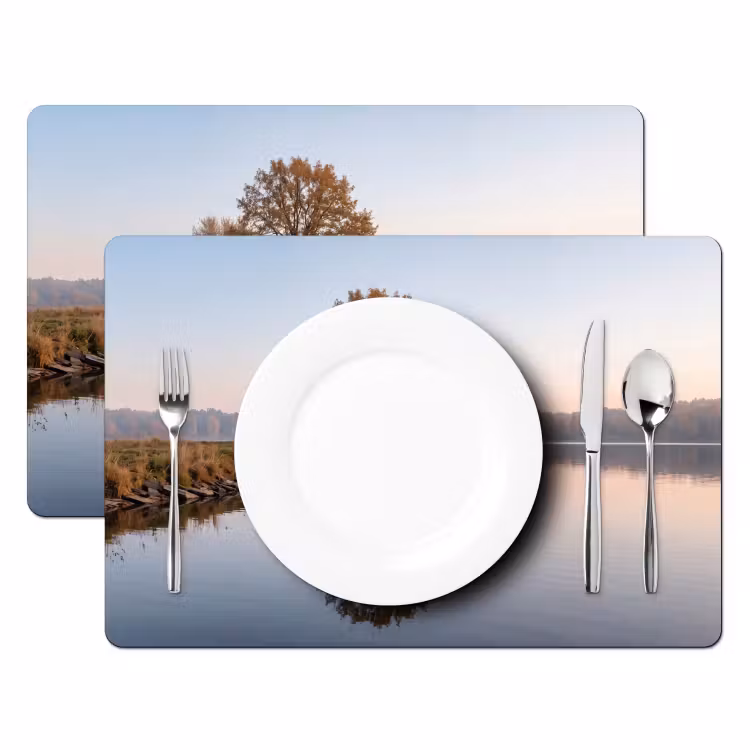 Bomen - Reflectie - Water - Zonsopgang - Serene Placemat vinyl groot -zzsfeer2_Kitchenyeah-website