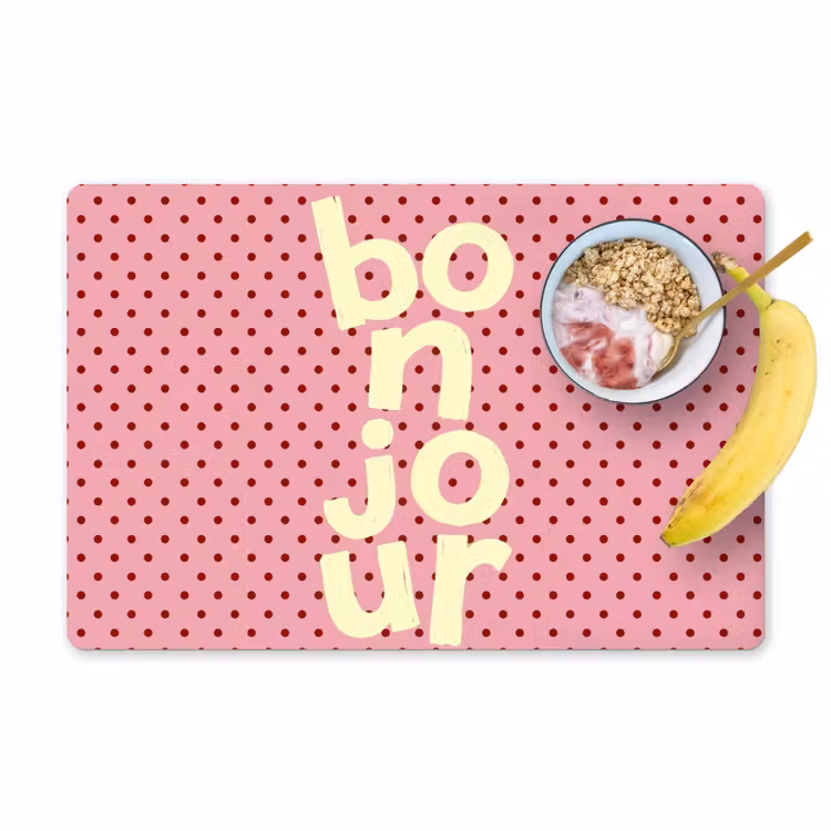 Bonjour - Stippen - Roze- Geel Placemat vinyl groot -zzzproduct_Kitchenyeah-website