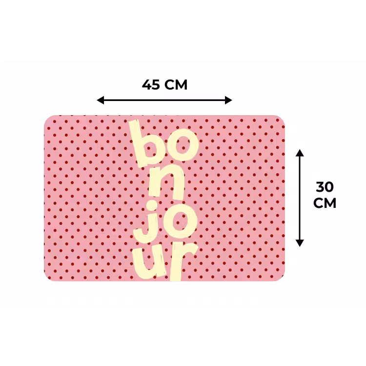 Bonjour - Stippen - Roze- Geel Placemat vinyl groot -specs