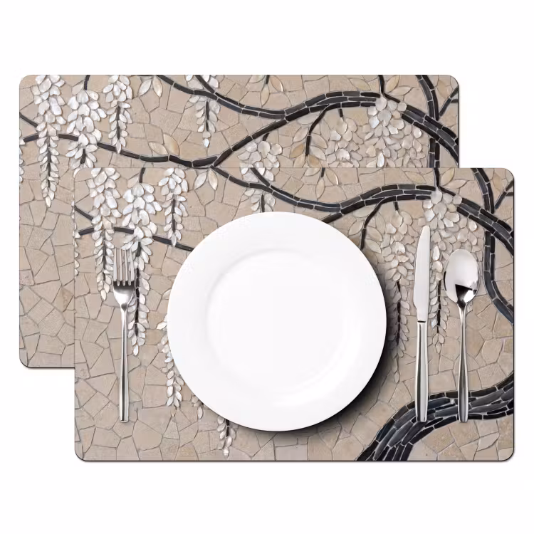 Boom - Bloemen - Mozaïek - Kunst - Wit Placemat vinyl groot -zzsfeer2_Kitchenyeah-website