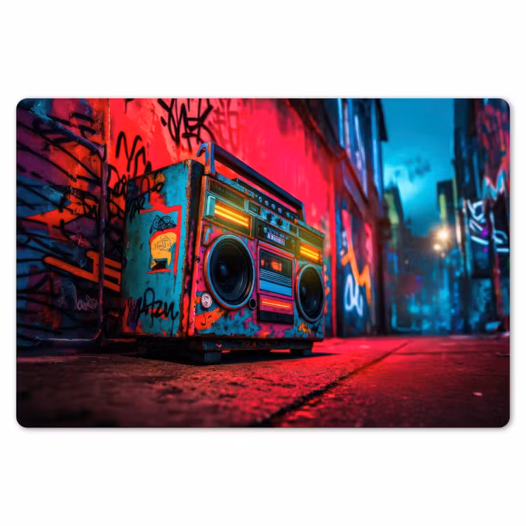 Boombox - Rood - Graffiti - Neon Placemat vinyl groot -zzsfeer1_Kitchenyeah-website