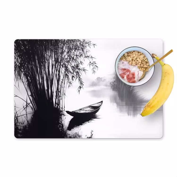 Boot - Rivier - Bamboe - Wit Placemat vinyl groot -zzzproduct_Kitchenyeah-website
