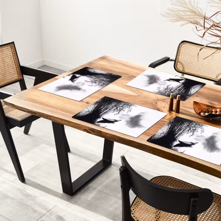 Boot - Rivier - Bamboe - Wit Placemat vinyl groot -zzsfeer4_Kitchenyeah-website