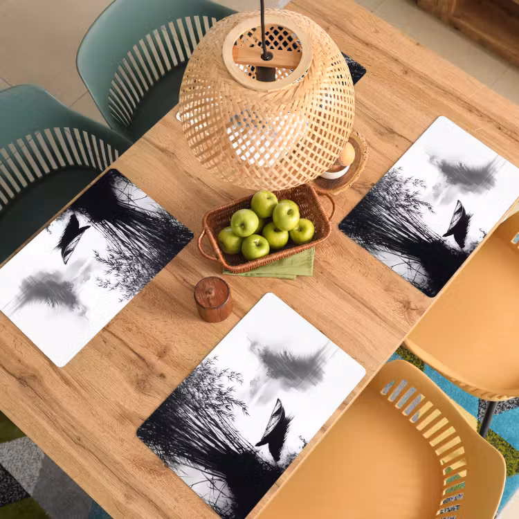 Boot - Rivier - Bamboe - Wit Placemat vinyl groot -zzsfeer5_Kitchenyeah-website