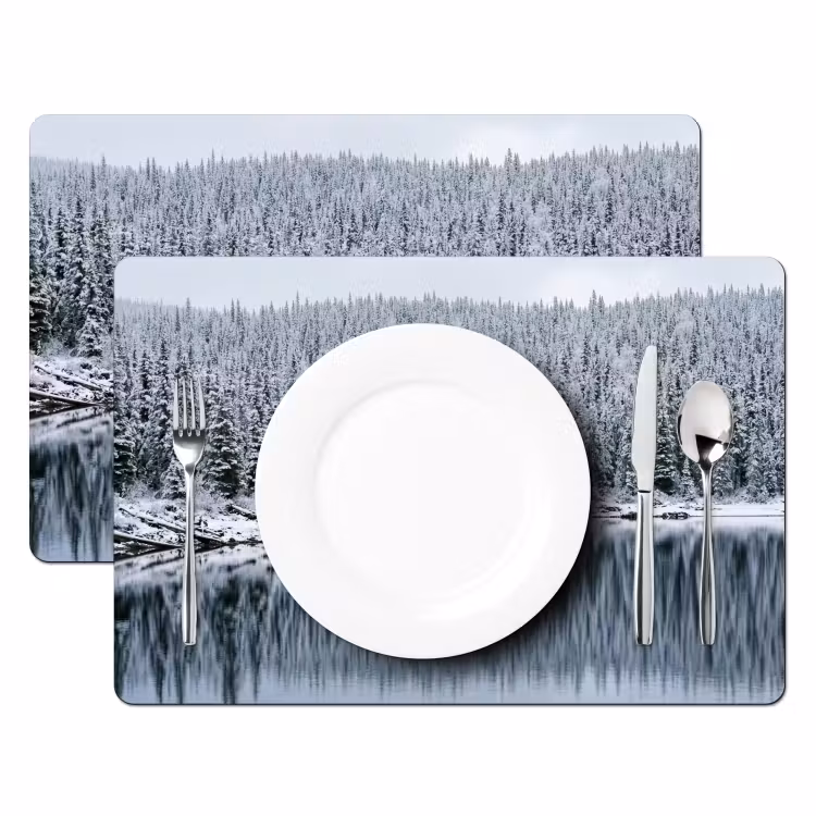 Bos - Reflectie - Meer - Winter - Serene Placemat vinyl groot -zzsfeer2_Kitchenyeah-website