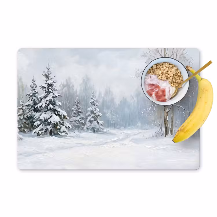 Bospad - Dennen - Sneeuw - Winter - Rustgevend Placemat vinyl groot -zzzproduct_Kitchenyeah-website