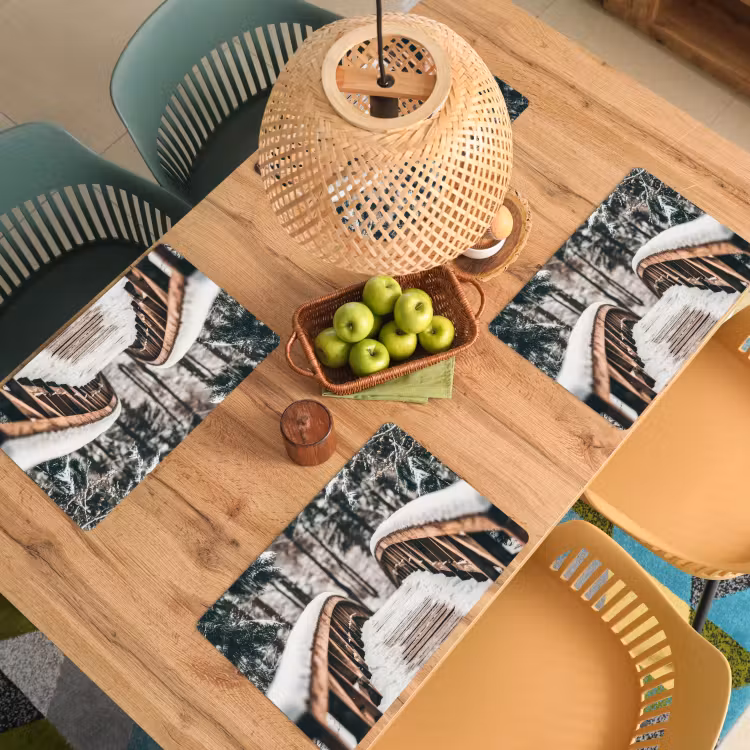 Brug - Winterlandschap - Bos - Natuur - Sneeuw Placemat vinyl groot -zzsfeer5_Kitchenyeah-website