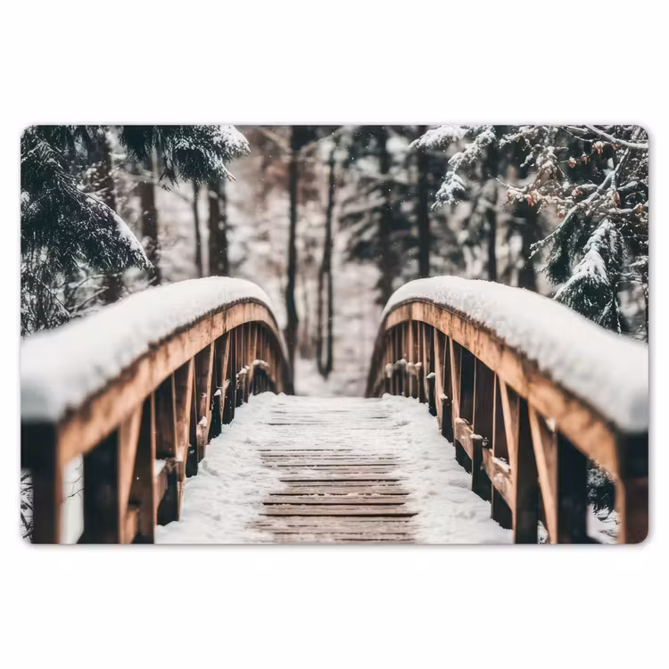 Brug - Winterlandschap - Bos - Natuur - Sneeuw Placemat vinyl groot -zzsfeer1_Kitchenyeah-website