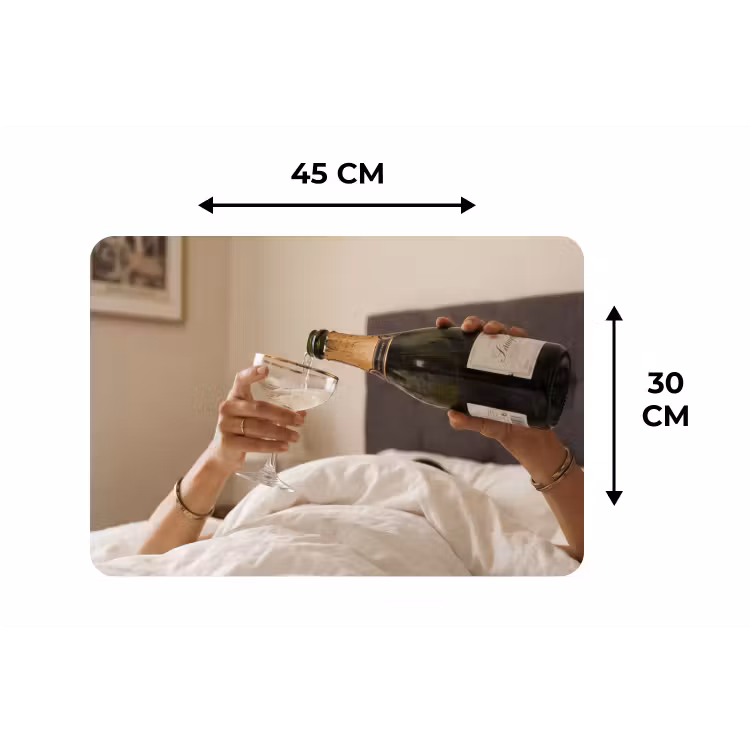 Champagne - Bed - Bubbels Placemat vinyl groot -specs