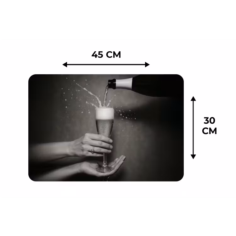 Champagnefles - Glas - Minimalistisch - Spetters Placemat vinyl groot -specs