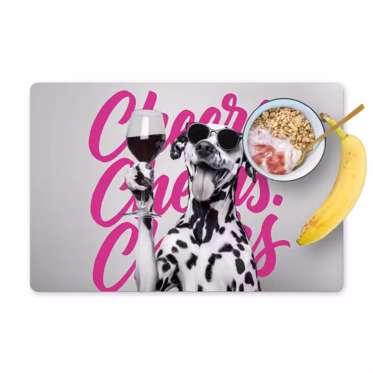 Cheers - Hond - Roze - Wijn Placemat vinyl groot -zzzproduct_Kitchenyeah-website