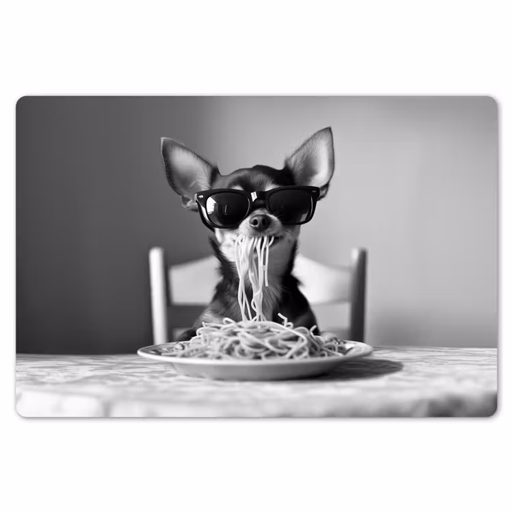 Chihuahua - Hond - Zonnebril - Humoristisch - Zwart - Wit - Spaghetti Placemat vinyl groot -zzsfeer1_Kitchenyeah-website