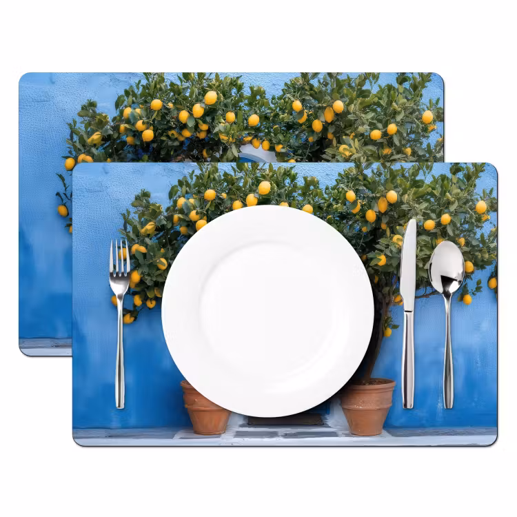 Citroenbomen - Geel - Deur - Potten Placemat vinyl groot -zzsfeer2_Kitchenyeah-website