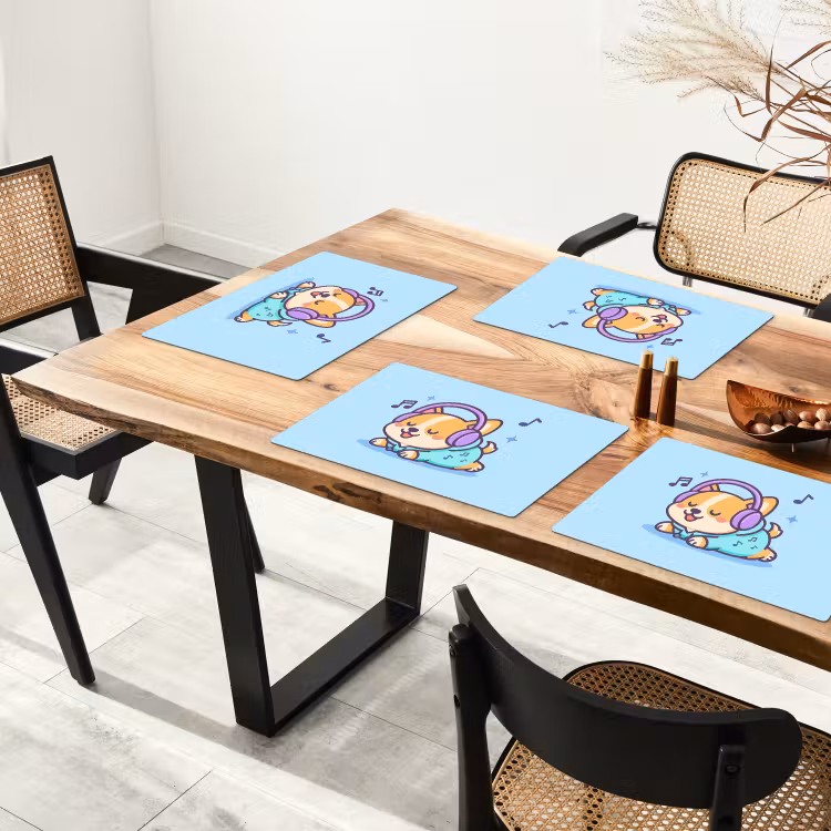 Corgi - Koptelefoon - Blauw - Muzieknoten Placemat vinyl groot -zzsfeer4_Kitchenyeah-website
