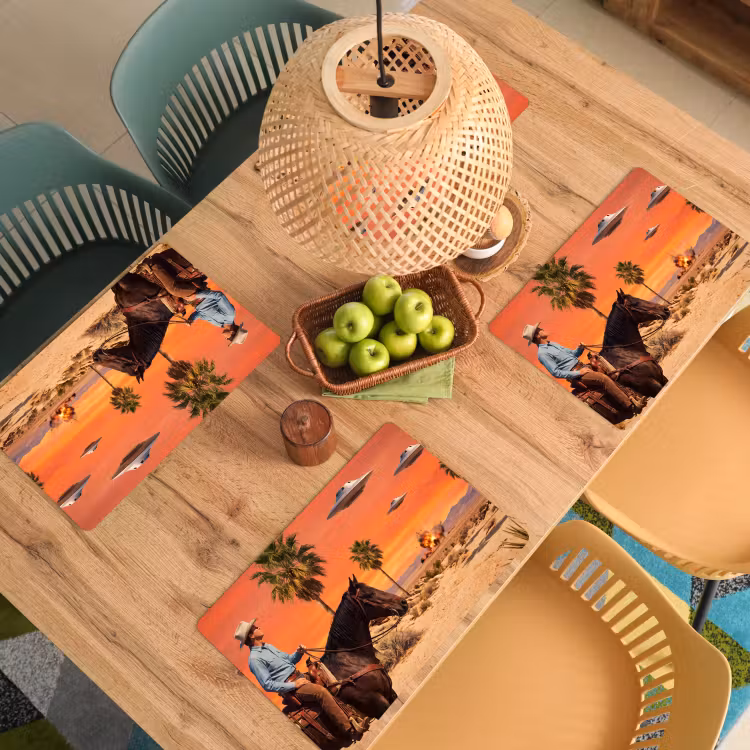Placemat - 6 stuks - Cowboy - Paard - Woestijn - Cowboy - Paard - Woestijn Placemat vinyl groot