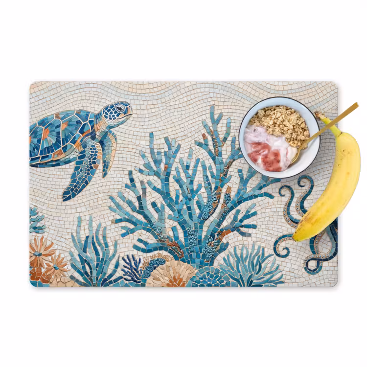 Dieren - Onderwater - Natuur - Mozaïek - Blauw Placemat vinyl groot -zzzproduct_Kitchenyeah-website