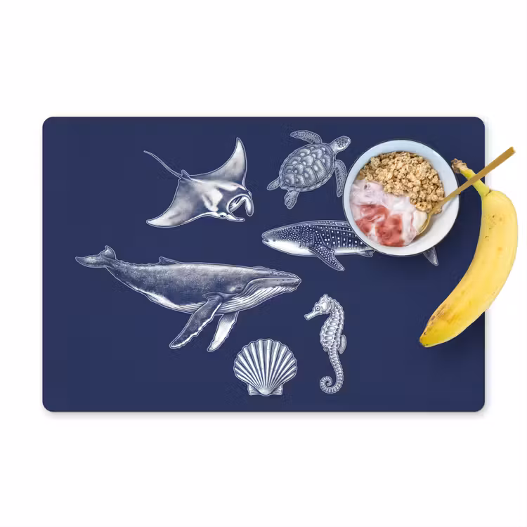 Dieren - Zeeleven - Oceaan - Graveren - Blauw Placemat vinyl groot -zzzproduct_Kitchenyeah-website