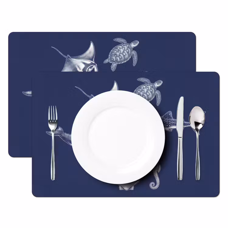 Dieren - Zeeleven - Oceaan - Graveren - Blauw Placemat vinyl groot -zzsfeer2_Kitchenyeah-website