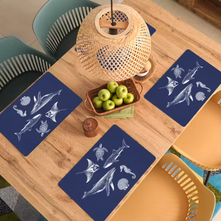 Dieren - Zeeleven - Oceaan - Graveren - Blauw Placemat vinyl groot -zzsfeer5_Kitchenyeah-website