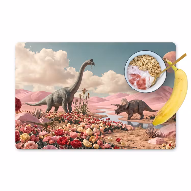 Placemat - 6 stuks - Dinosaurus - Roze - Landschap - Dinosaurus - Roze - Landschap Placemat vinyl groot
