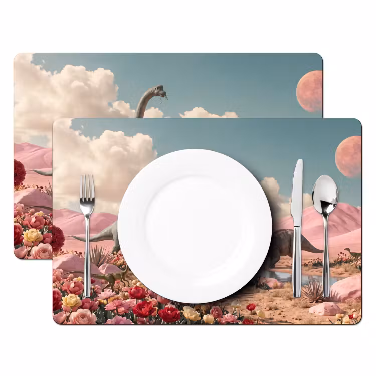 Placemat - 6 stuks - Dinosaurus - Roze - Landschap - Dinosaurus - Roze - Landschap Placemat vinyl groot