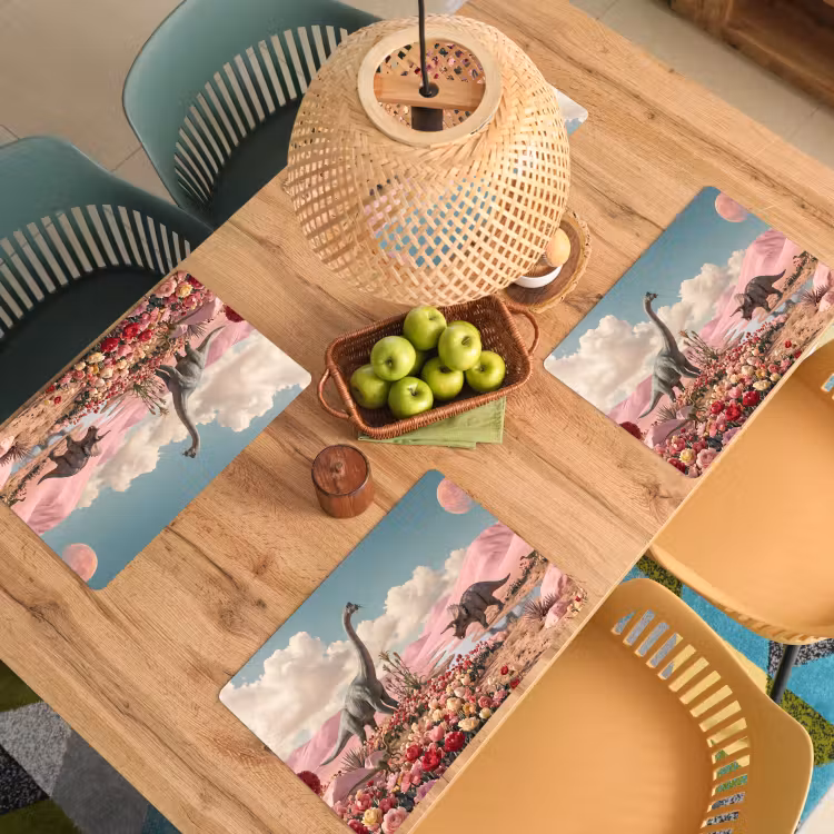 Placemat - 6 stuks - Dinosaurus - Roze - Landschap - Dinosaurus - Roze - Landschap Placemat vinyl groot