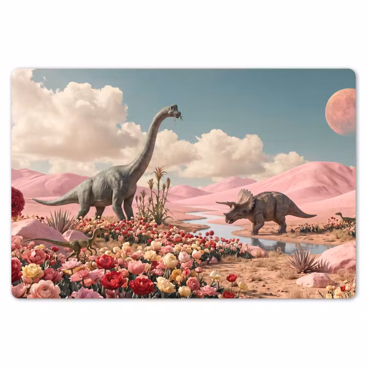 Placemat - 6 stuks - Dinosaurus - Roze - Landschap - Dinosaurus - Roze - Landschap Placemat vinyl groot