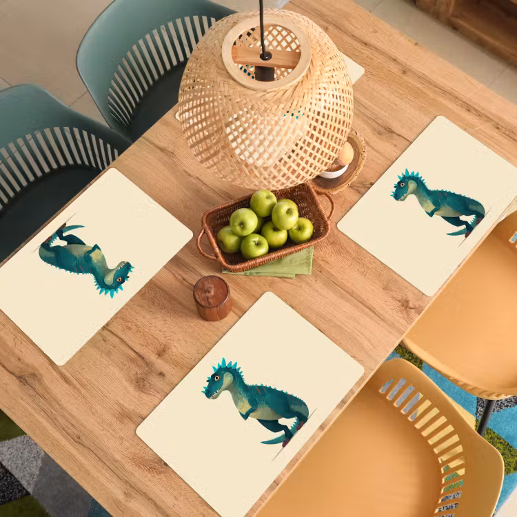 Dinosaurus - Turquoise - Stekels Placemat vinyl groot -zzsfeer5_Kitchenyeah-website