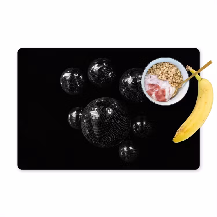 Discoballen - Minimalistisch - Zwart Placemat vinyl groot -zzzproduct_Kitchenyeah-website