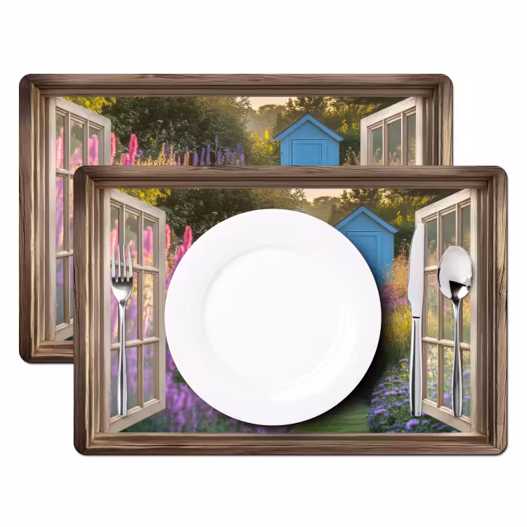Doorkijk - Bloemen - Raam - Natuur Placemat vinyl groot -zzsfeer2_Kitchenyeah-website