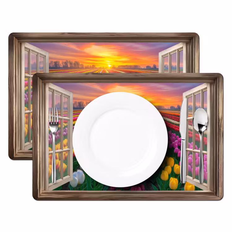 Doorkijk - Bloemen - Tulpen - Kleurrijk - Zonsondergang Placemat vinyl groot -zzsfeer2_Kitchenyeah-website