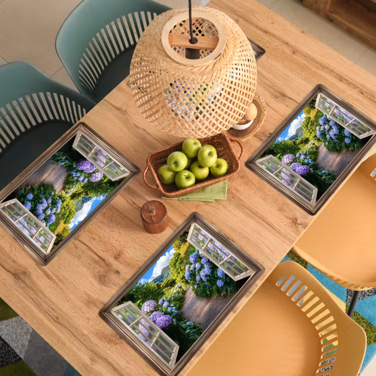Doorkijk - Hortensia - Pad - Natuur Placemat vinyl groot -zzsfeer5_Kitchenyeah-website