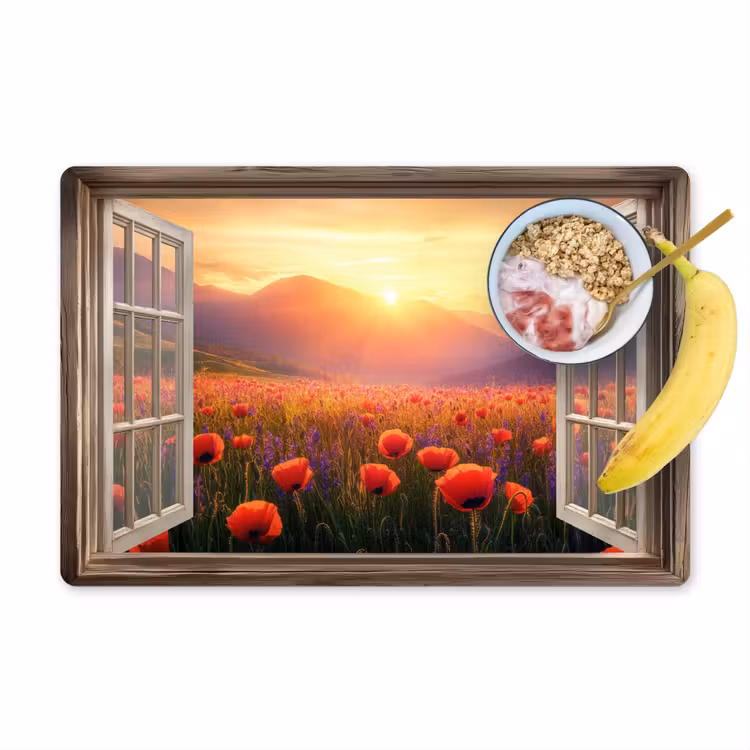 Doorkijk - Klaprozen - Bloemen - Rood - Open raam Placemat vinyl groot -zzzproduct_Kitchenyeah-website