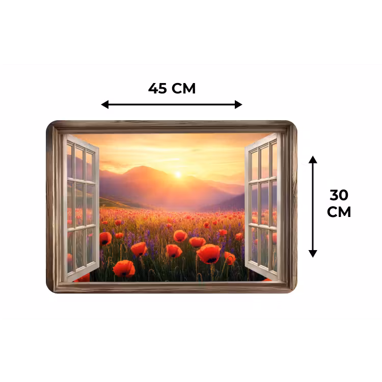 Doorkijk - Klaprozen - Bloemen - Rood - Open raam Placemat vinyl groot -specs