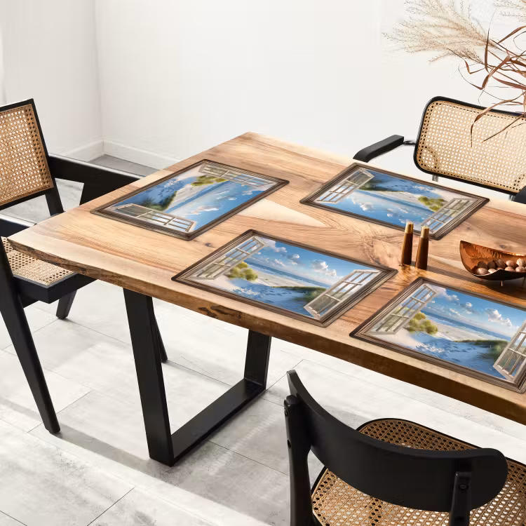 Doorkijk - Strand - Raam - Duinen - Zee Placemat vinyl groot -zzsfeer4_Kitchenyeah-website