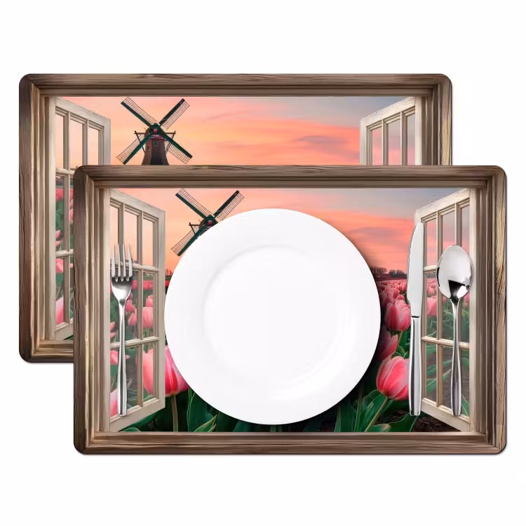 Doorkijk - Tulpen - Bloemen - Molen - Raam Placemat vinyl groot -zzsfeer2_Kitchenyeah-website