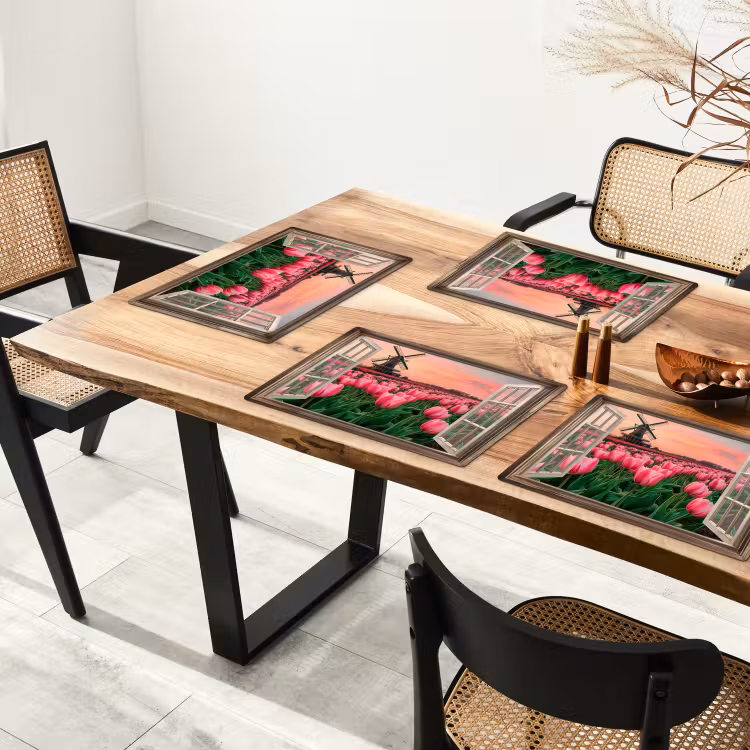 Doorkijk - Tulpen - Bloemen - Molen - Raam Placemat vinyl groot -zzsfeer4_Kitchenyeah-website