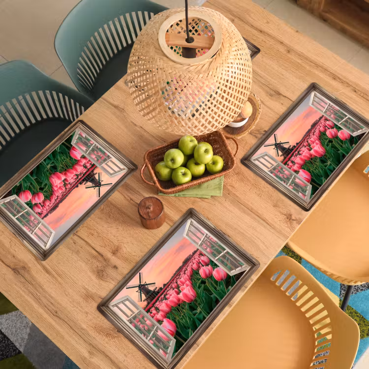 Doorkijk - Tulpen - Bloemen - Molen - Raam Placemat vinyl groot -zzsfeer5_Kitchenyeah-website