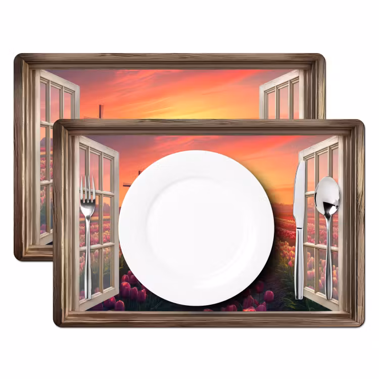 Doorkijk - Tulpen - Zonsondergang - Bloemen - Kleurrijk Placemat vinyl groot -zzsfeer2_Kitchenyeah-website