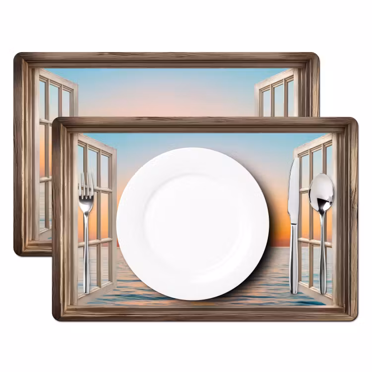 Doorkijk - Zee - Boot - Zonsondergang Placemat vinyl groot -zzsfeer2_Kitchenyeah-website