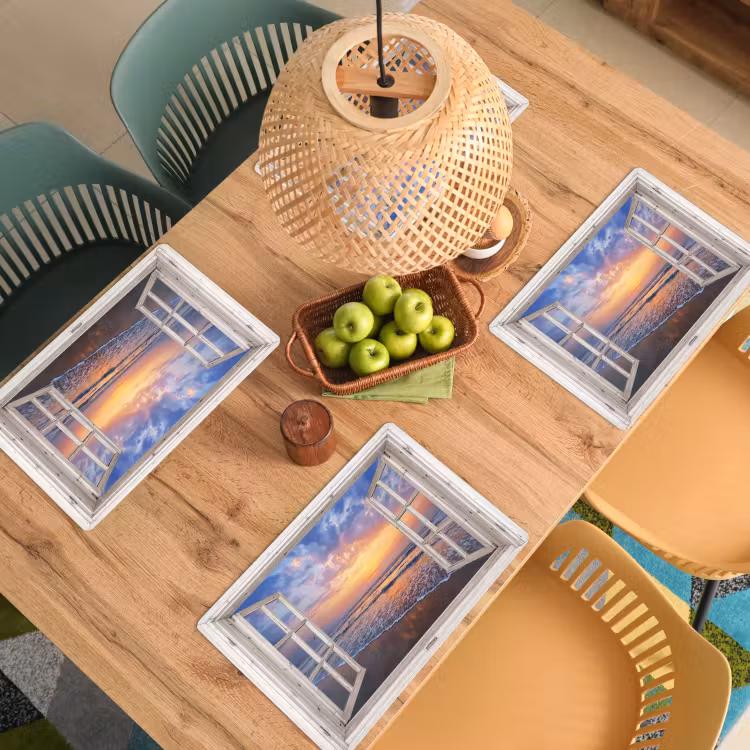 Doorkijk - Zee - Strand - Zonsondergang - Blauw Placemat vinyl groot -zzsfeer5_Kitchenyeah-website